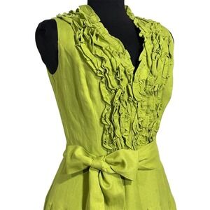 Willow Glenn Green Linen Blend Ruffle Party Dress Sleeveless Fit &‎ Flare Size 8